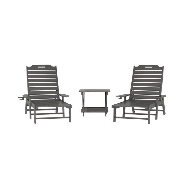 Flash Furniture Monterey 3-Pc Adirondack Set w/2 Adjustable HDPE Loungers w/Cup Holders and Folding Side Table, Gry LE-HMP-2017-2-T1620H-GY-GG - main